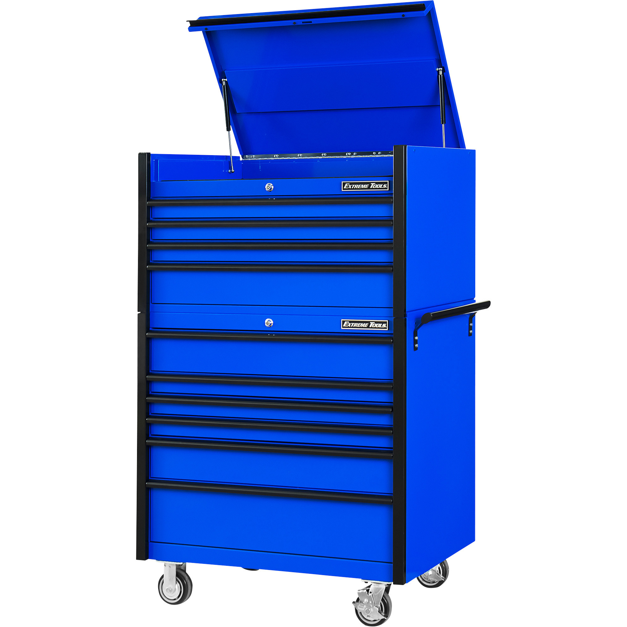 Extreme Tools 4-Drawer Top Chest/6-Drawer Roller Cabinet Combo - 41in.W x 25in.D x 64in.H, Blue/Black, 200-Lb. Capacity Per Drawer, Model# DX4110CRUK